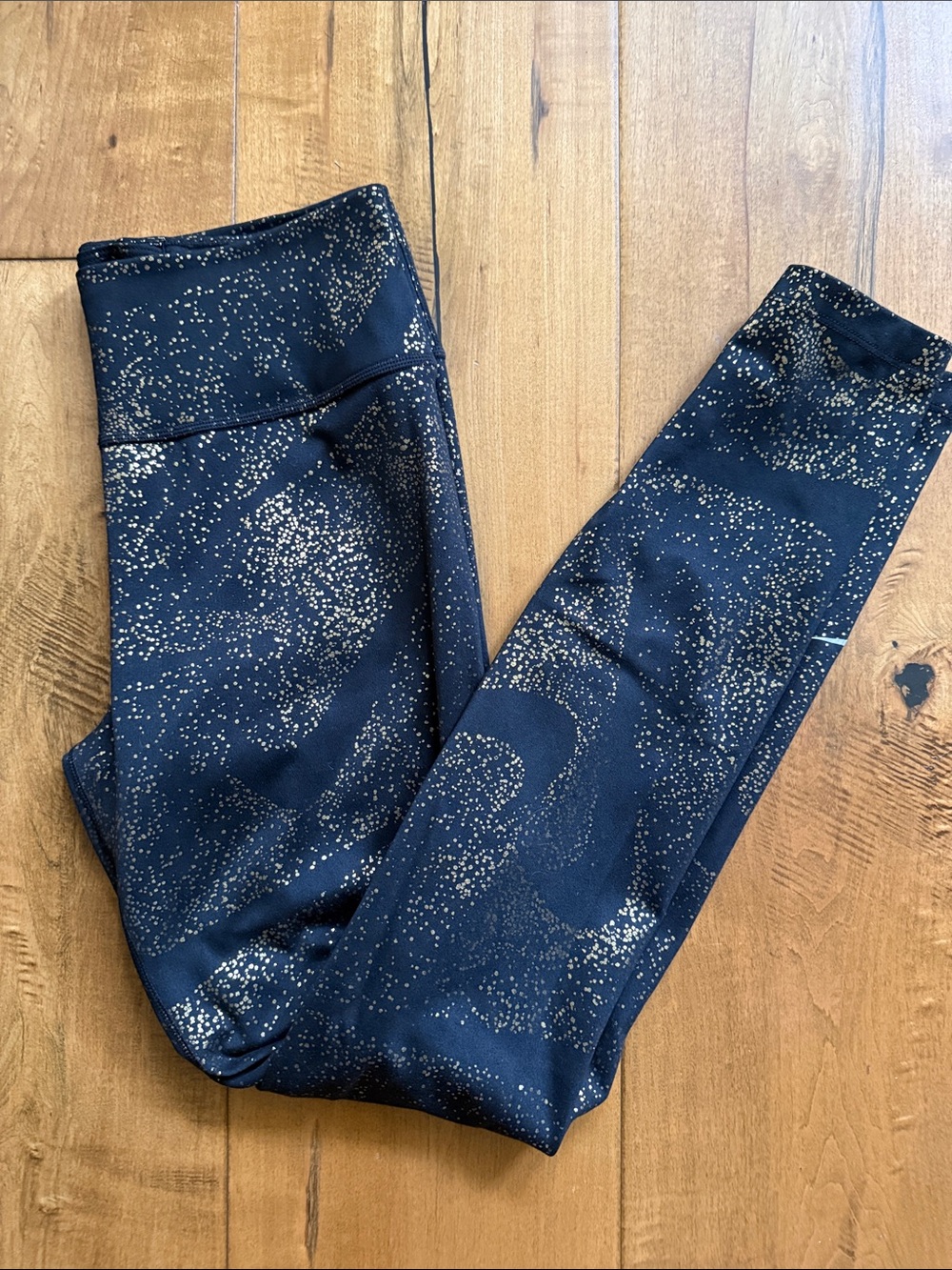 Nike One Mid Rose Black Leggings with Gold Print - Small